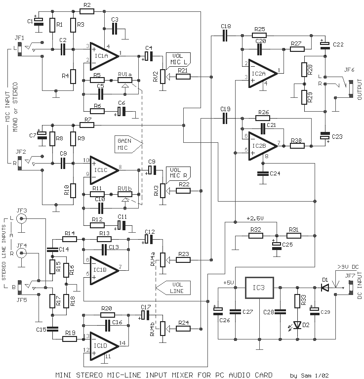 audio mixer mic- line for pc audio card 